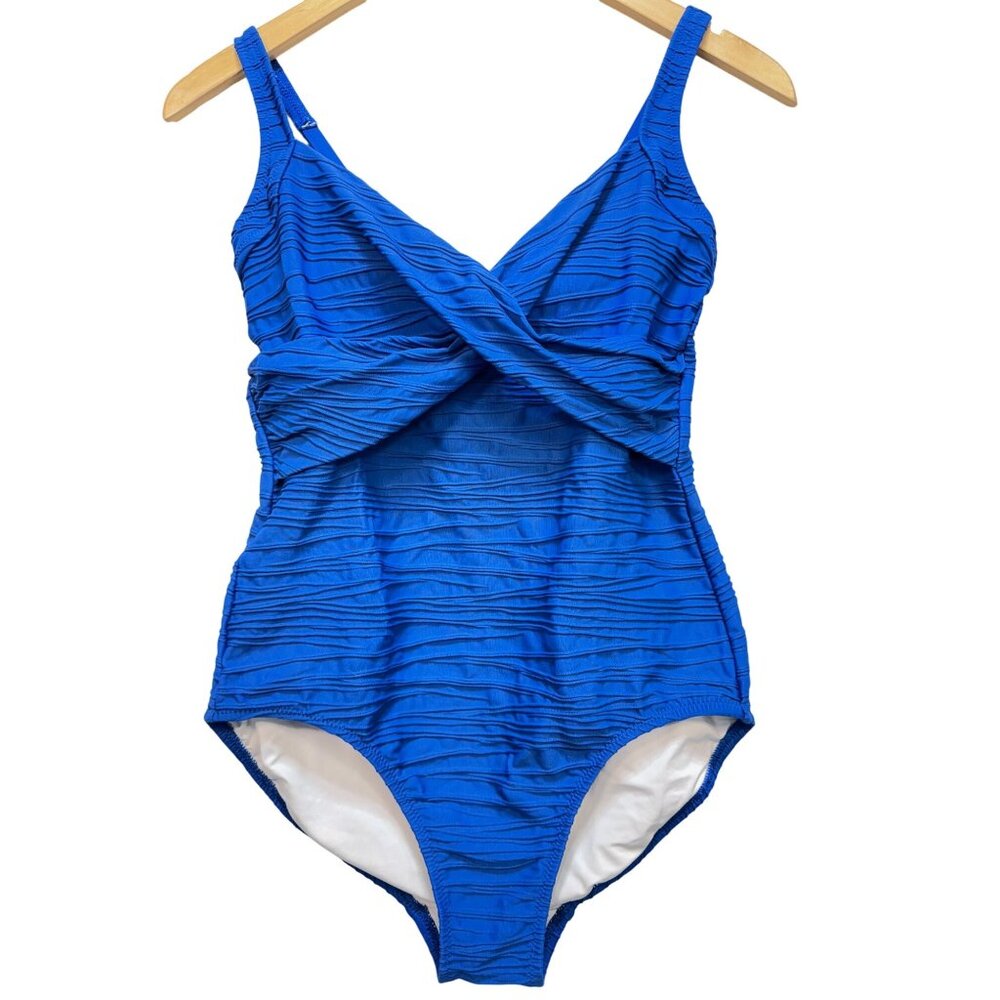 Lands End One Piece Tank Swimsuit Womens 4 Blue Textured Padded Sleeveless Twist